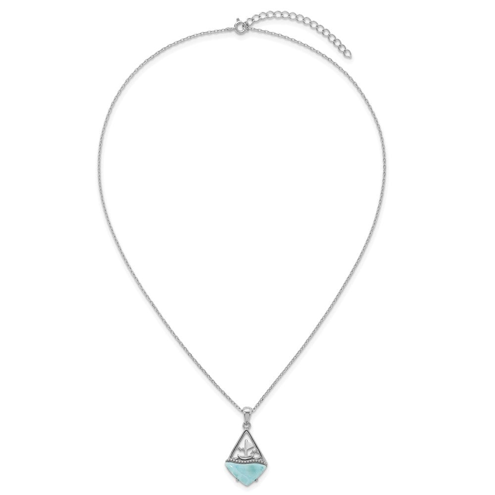 Sterling Silver Rh-Pltd Larimar Sailboat 16in w/2in Ext Necklace
