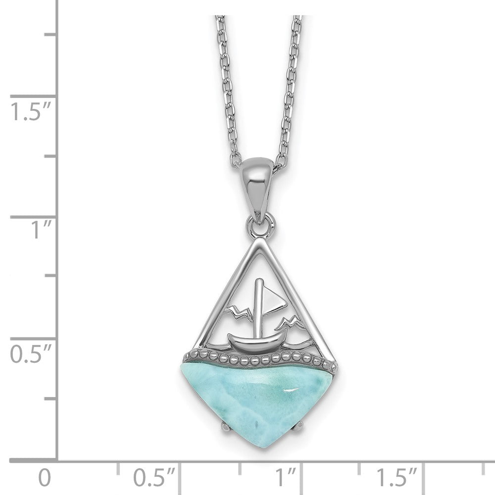 Sterling Silver Rh-Pltd Larimar Sailboat 16in w/2in Ext Necklace