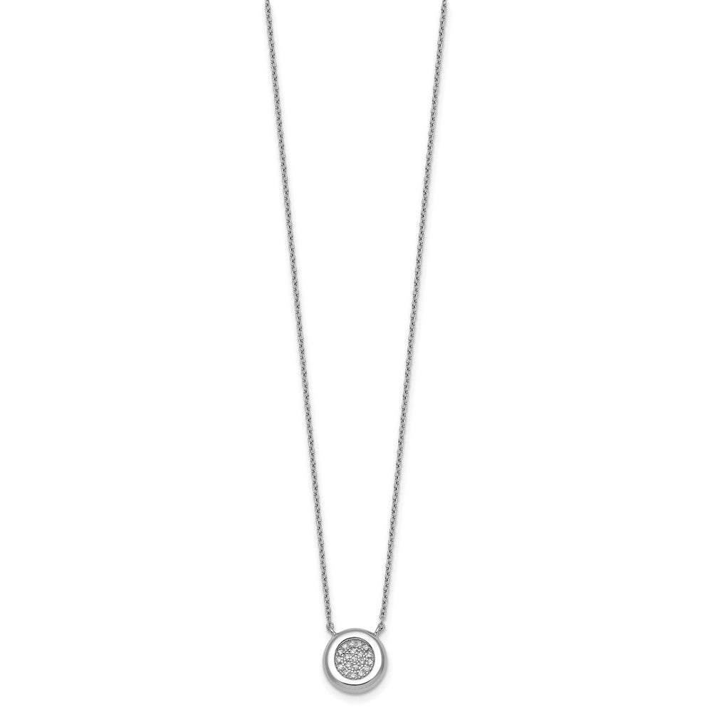 Sterling Silver Rhodium-Plated CZ Round with 2in Ext. Necklace