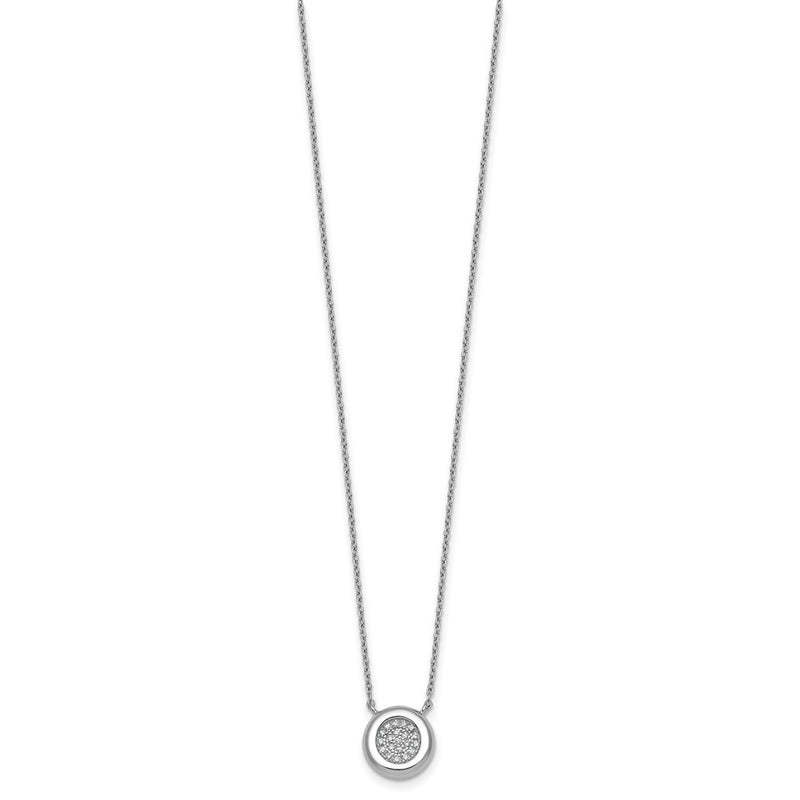 Sterling Silver Rhodium-Plated CZ Round with 2in Ext. Necklace