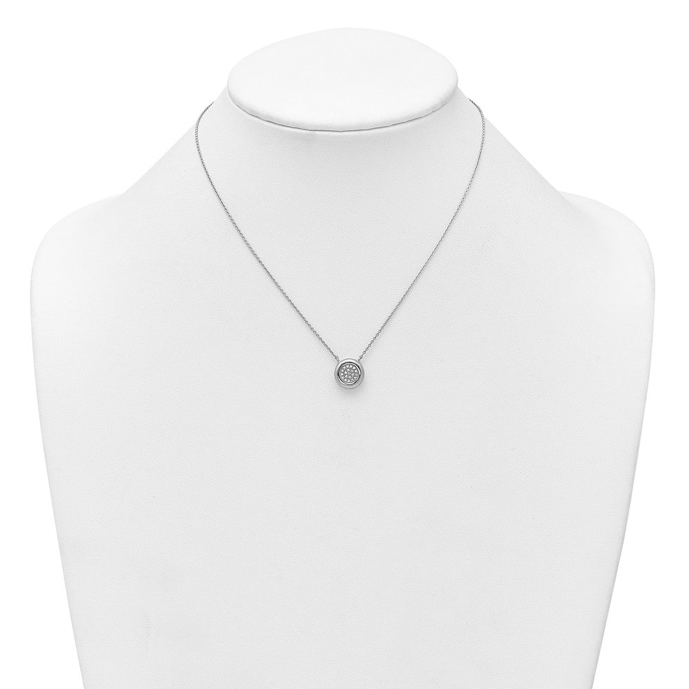 Sterling Silver Rhodium-Plated CZ Round with 2in Ext. Necklace
