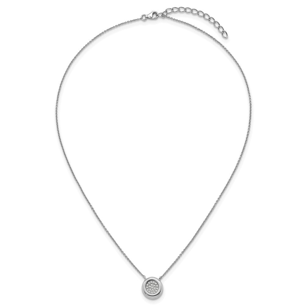 Sterling Silver Rhodium-Plated CZ Round with 2in Ext. Necklace