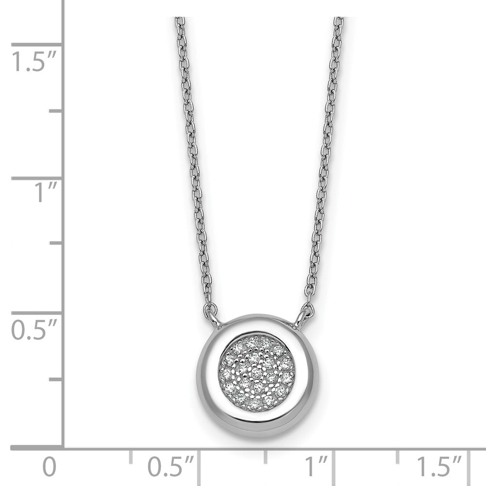 Sterling Silver Rhodium-Plated CZ Round with 2in Ext. Necklace