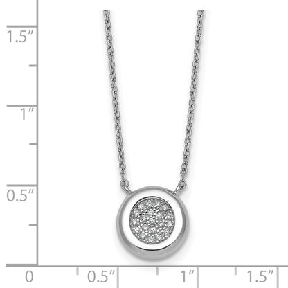 Sterling Silver Rhodium-Plated CZ Round with 2in Ext. Necklace