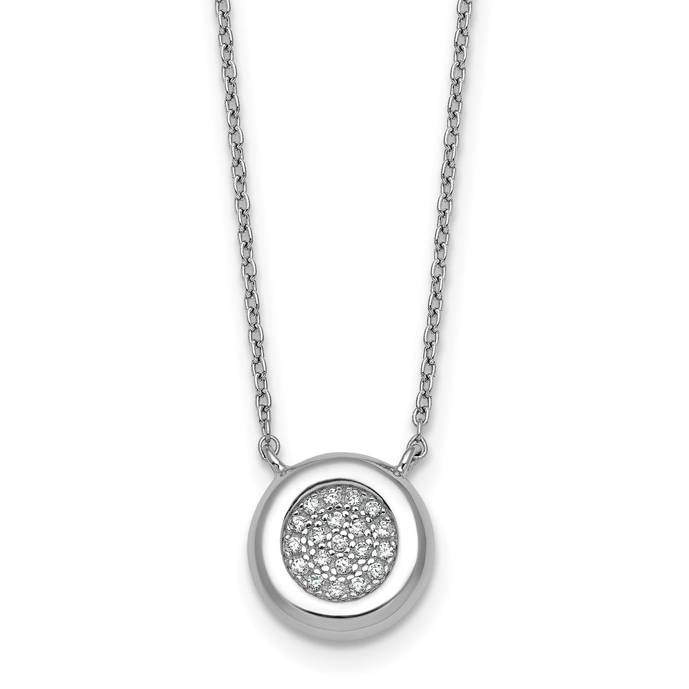 Sterling Silver Rhodium-Plated CZ Round with 2in Ext. Necklace