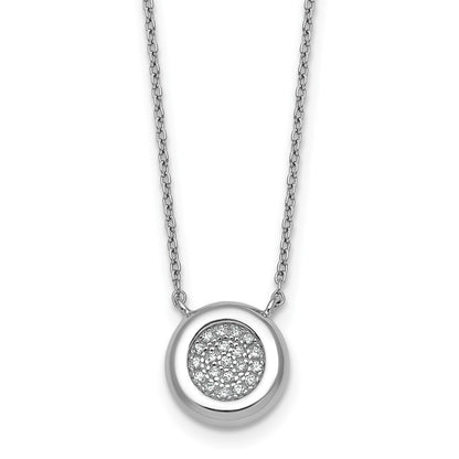Sterling Silver Rhodium-Plated CZ Round with 2in Ext. Necklace