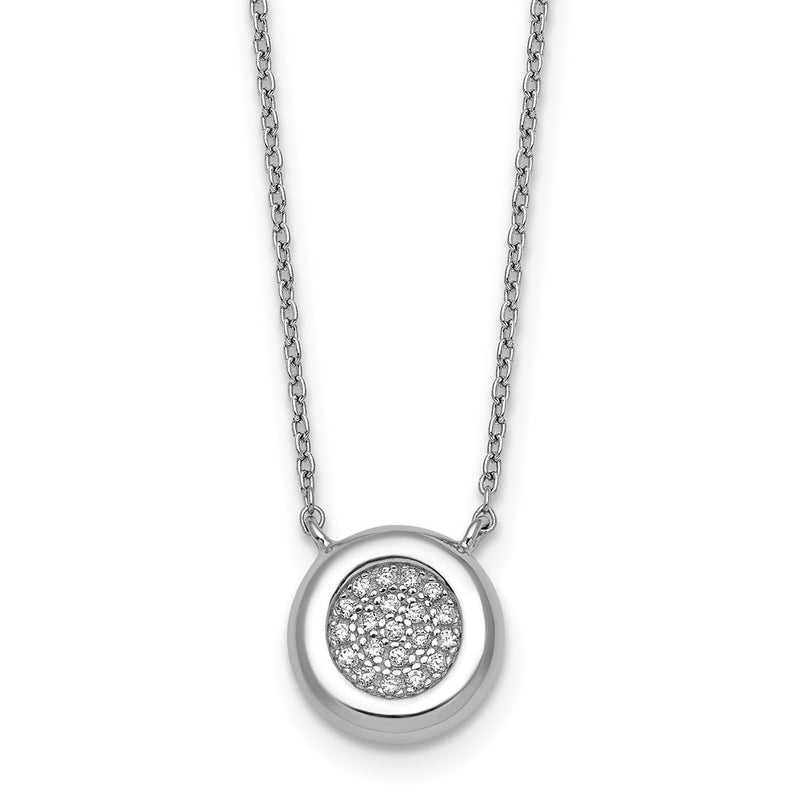 Sterling Silver Rhodium-Plated CZ Round with 2in Ext. Necklace