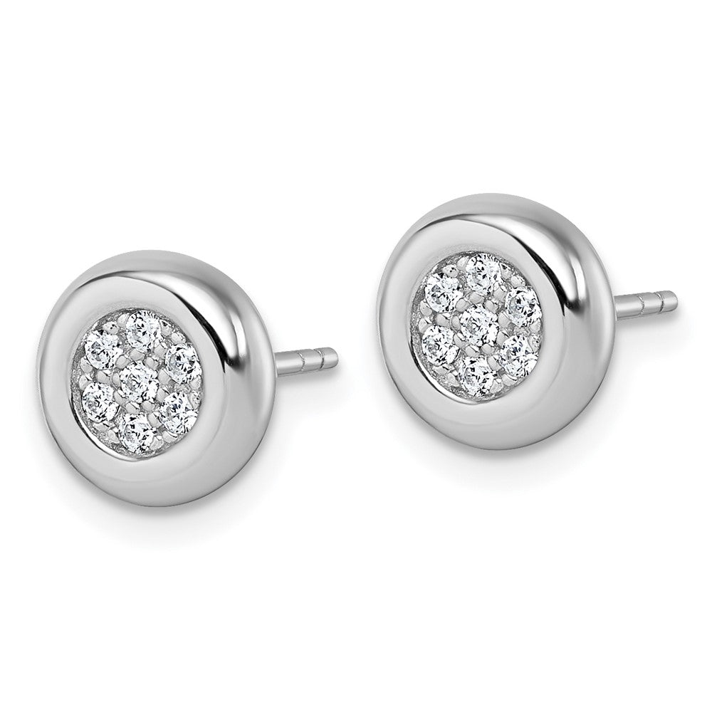 Sterling Silver Rhodium-Plated CZ Cluster Round Post Earrings