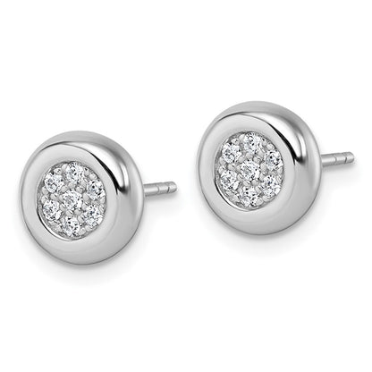 Sterling Silver Rhodium-Plated CZ Cluster Round Post Earrings
