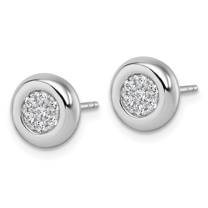 Sterling Silver Rhodium-Plated CZ Cluster Round Post Earrings