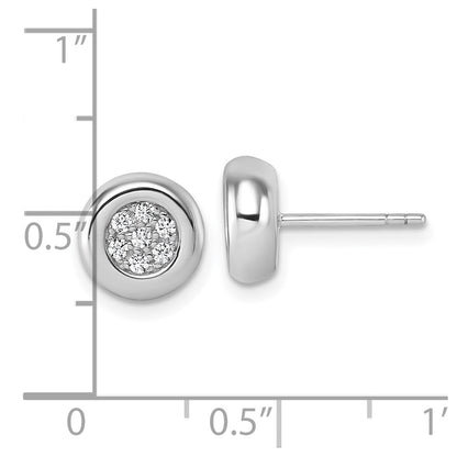 Sterling Silver Rhodium-Plated CZ Cluster Round Post Earrings
