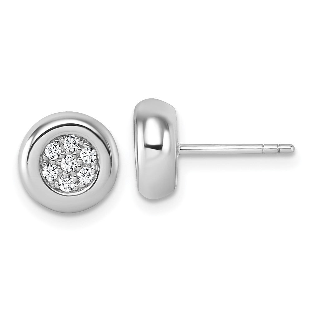 Sterling Silver Rhodium-Plated CZ Cluster Round Post Earrings