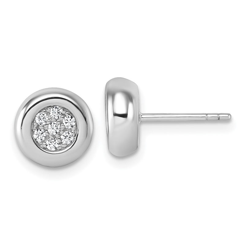Sterling Silver Rhodium-Plated CZ Cluster Round Post Earrings