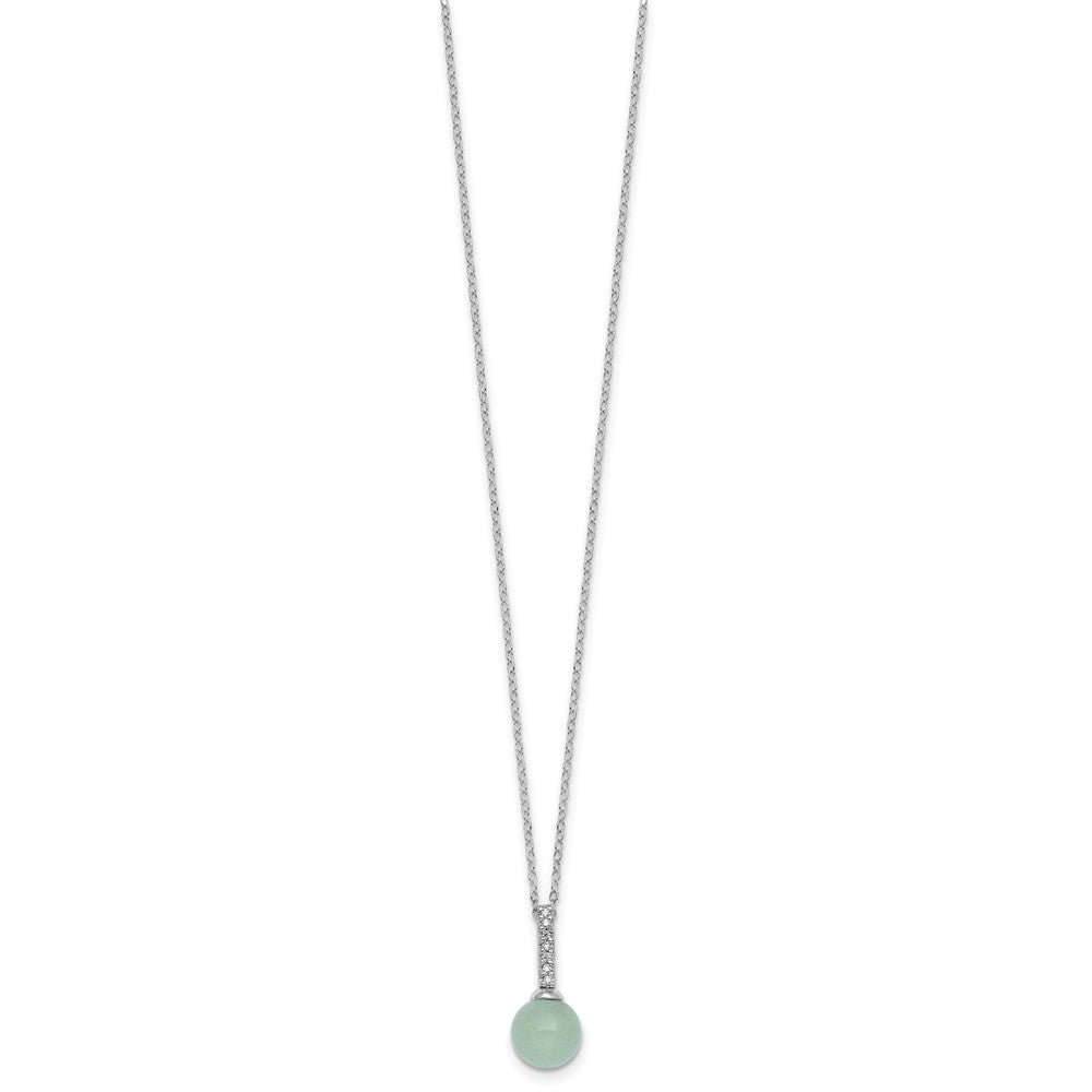 Sterling Silver Rhodium-Plated Aventurine CZ 16 W/ 2in Ext. Necklace
