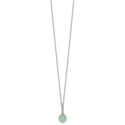 Sterling Silver Rhodium-Plated Aventurine CZ 16 W/ 2in Ext. Necklace