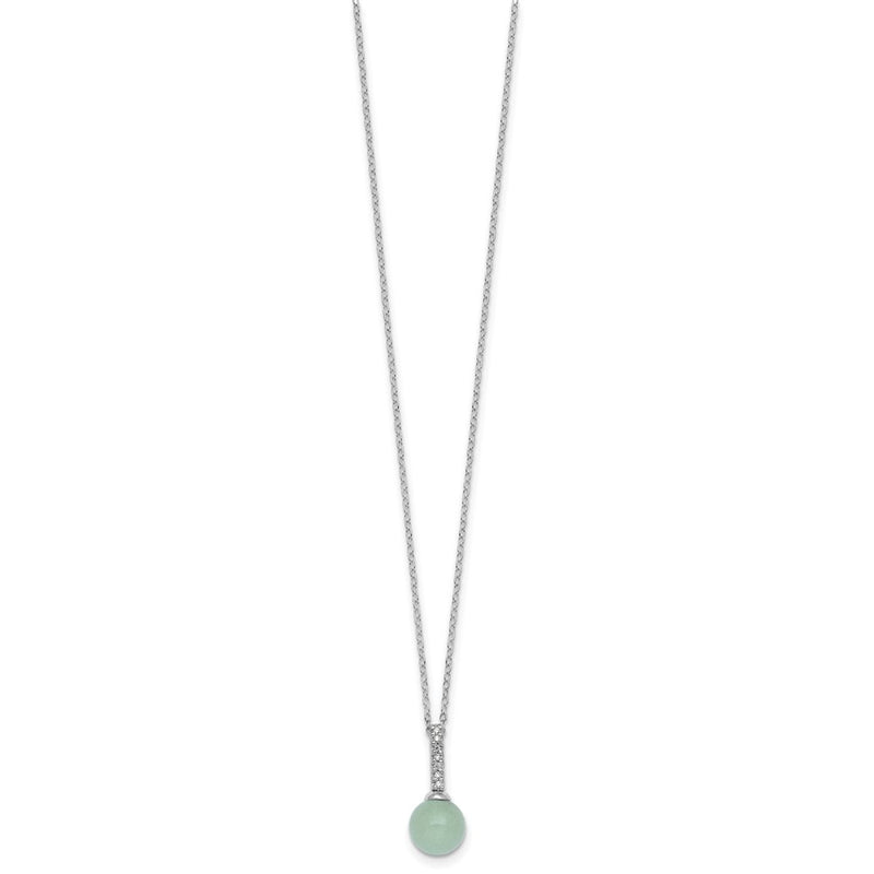 Sterling Silver Rhodium-Plated Aventurine CZ 16 W/ 2in Ext. Necklace