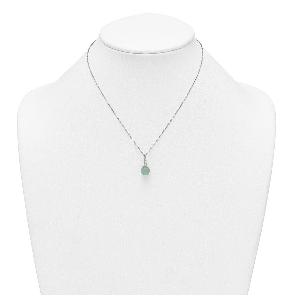 Sterling Silver Rhodium-Plated Aventurine CZ 16 W/ 2in Ext. Necklace