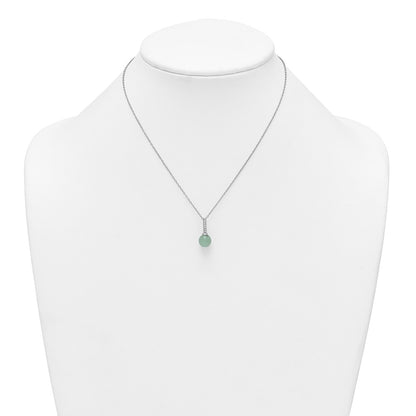Sterling Silver Rhodium-Plated Aventurine CZ 16 W/ 2in Ext. Necklace