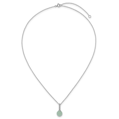 Sterling Silver Rhodium-Plated Aventurine CZ 16 W/ 2in Ext. Necklace