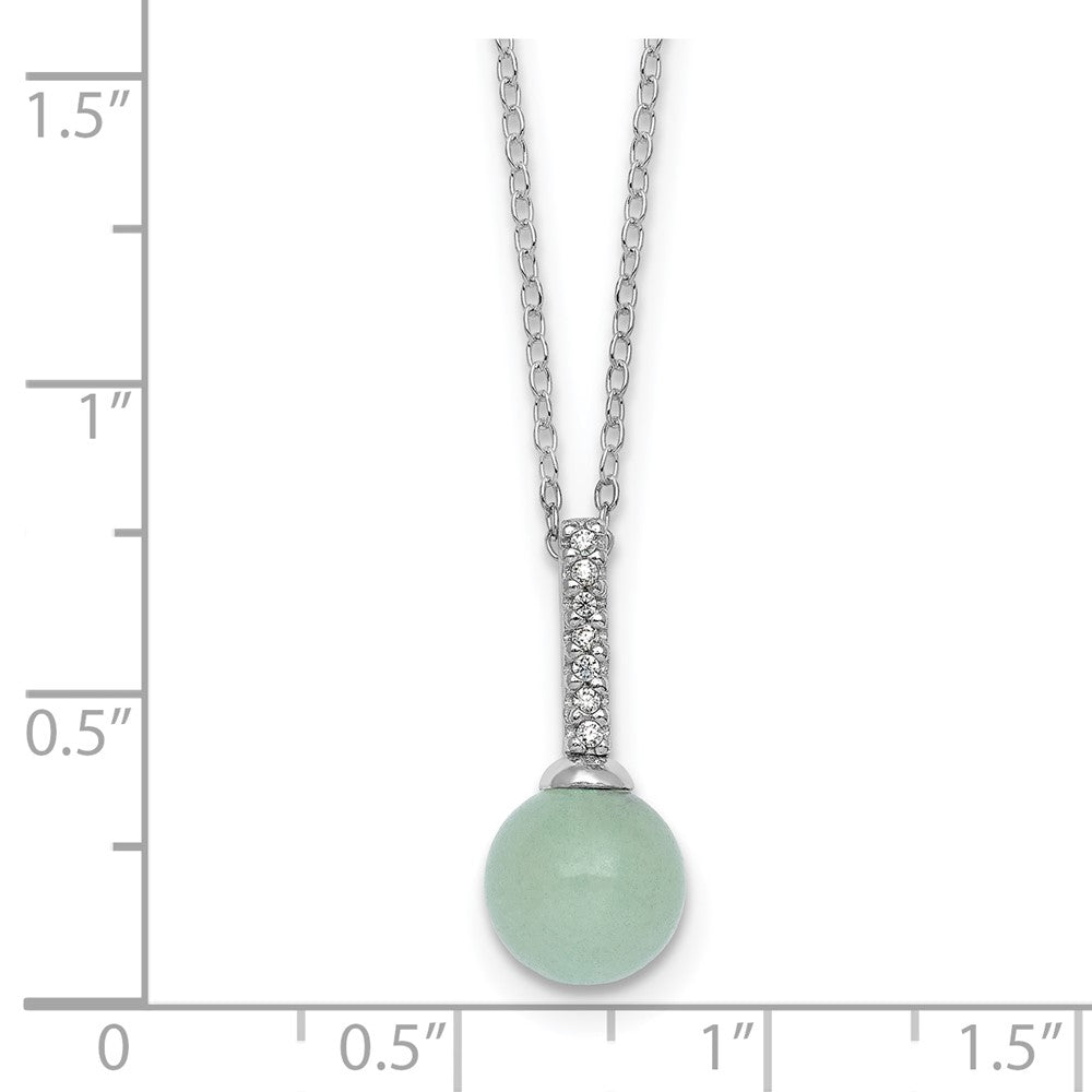 Sterling Silver Rhodium-Plated Aventurine CZ 16 W/ 2in Ext. Necklace