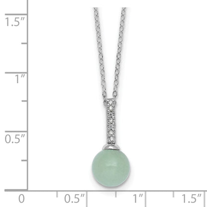 Sterling Silver Rhodium-Plated Aventurine CZ 16 W/ 2in Ext. Necklace
