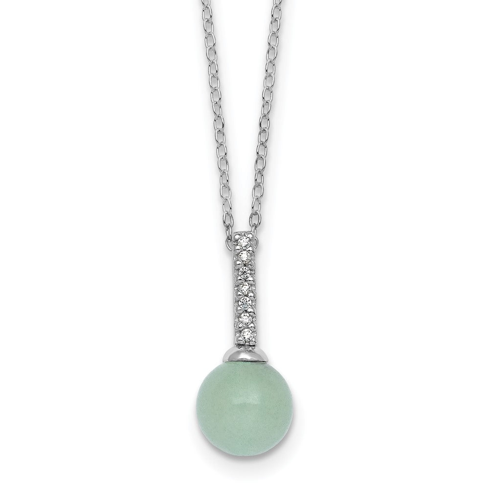 Sterling Silver Rhodium-Plated Aventurine CZ 16 W/ 2in Ext. Necklace