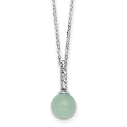 Sterling Silver Rhodium-Plated Aventurine CZ 16 W/ 2in Ext. Necklace