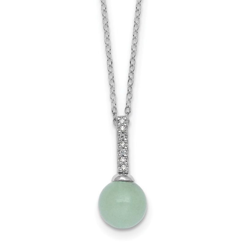 Sterling Silver Rhodium-Plated Aventurine CZ 16 W/ 2in Ext. Necklace