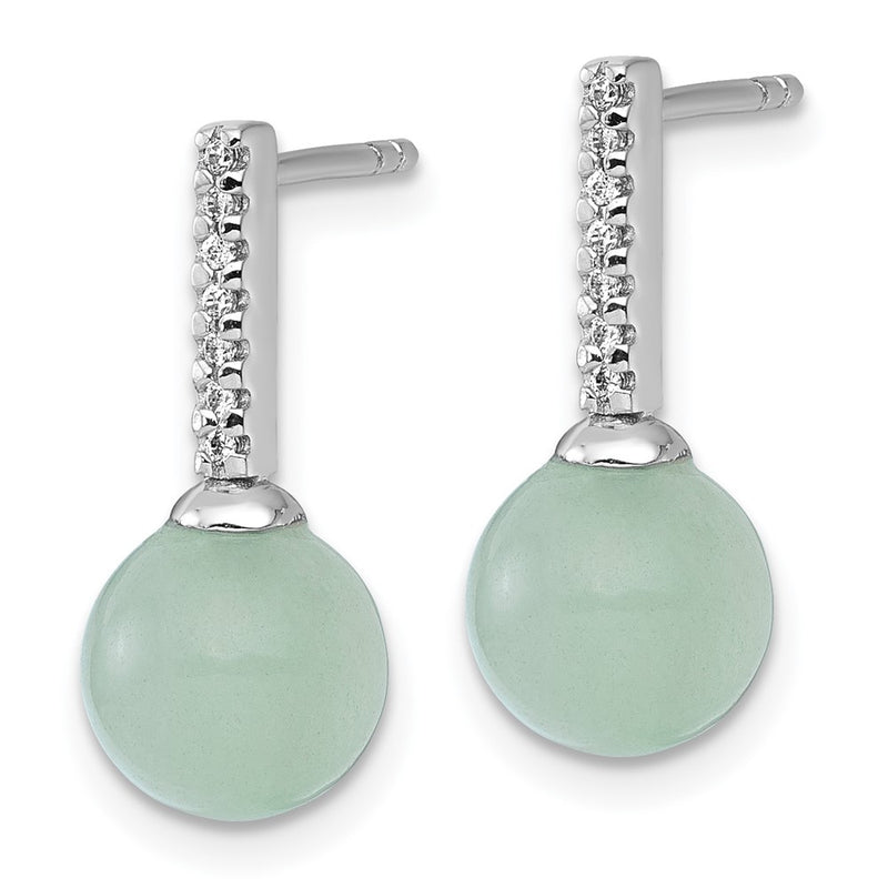Sterling Silver Rhodium-Plated Aventurine CZ Drop Earrings