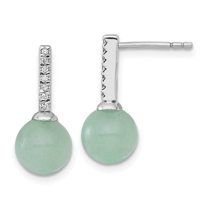 Sterling Silver Rhodium-Plated Aventurine CZ Drop Earrings
