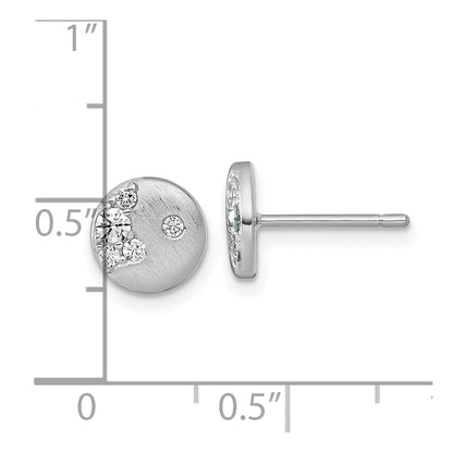 Sterling Silver Rhodium-Plated Brushed CZ Circle Post Earrings