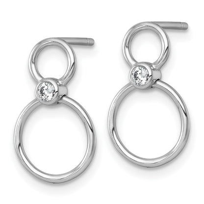 Sterling Silver Rhodium Plated Polished CZ Circles Post Dangle Earrings