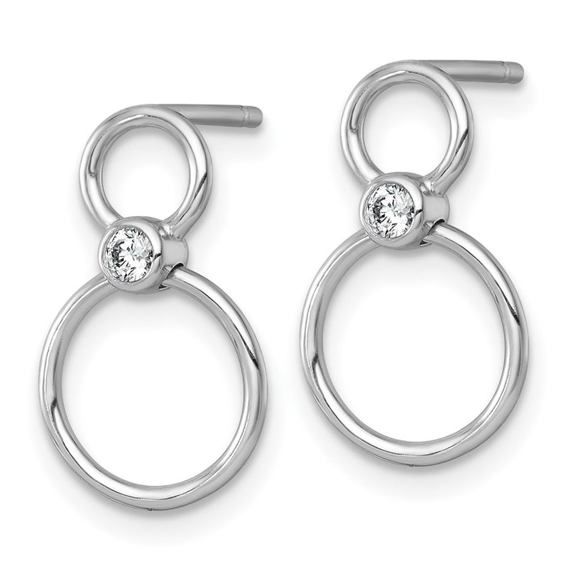 Sterling Silver Rhodium Plated Polished CZ Circles Post Dangle Earrings
