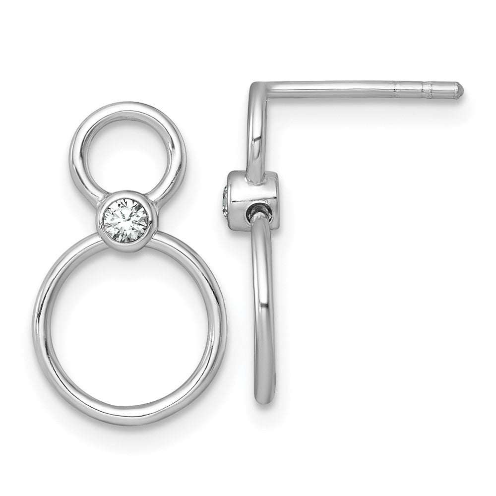 Sterling Silver Rhodium Plated Polished CZ Circles Post Dangle Earrings