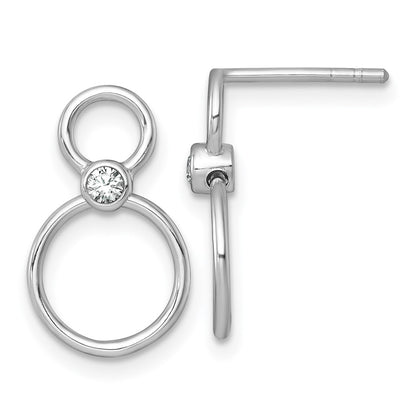 Sterling Silver Rhodium Plated Polished CZ Circles Post Dangle Earrings