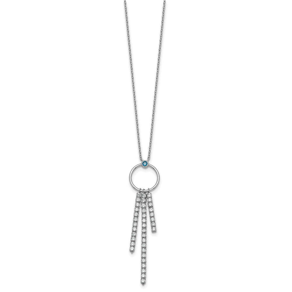 Sterling Silver Rhodium Plated Blue & White CZ 16in w/2in Ext. Necklace