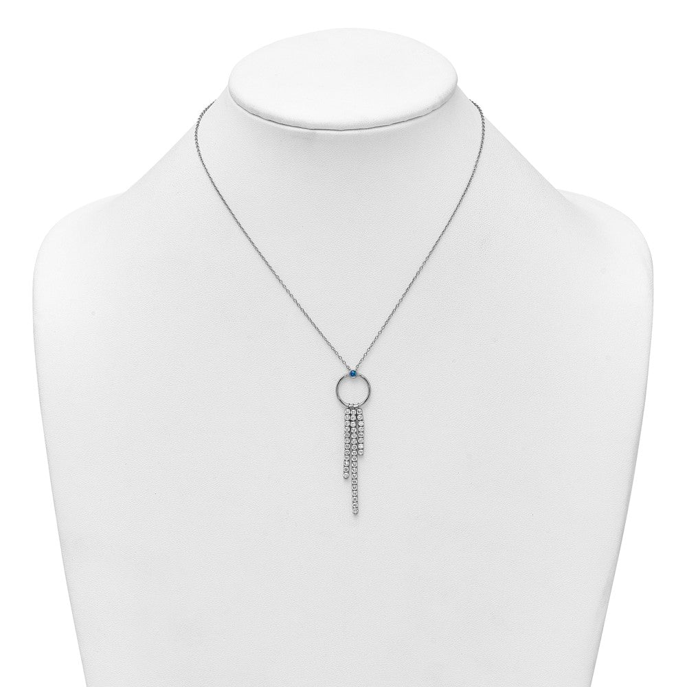 Sterling Silver Rhodium Plated Blue & White CZ 16in w/2in Ext. Necklace