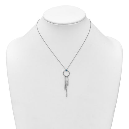 Sterling Silver Rhodium Plated Blue & White CZ 16in w/2in Ext. Necklace