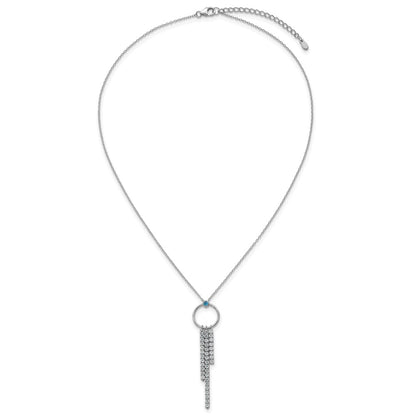 Sterling Silver Rhodium Plated Blue & White CZ 16in w/2in Ext. Necklace