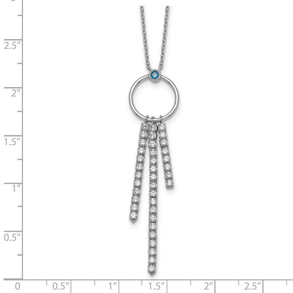 Sterling Silver Rhodium Plated Blue & White CZ 16in w/2in Ext. Necklace