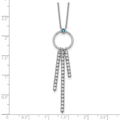 Sterling Silver Rhodium Plated Blue & White CZ 16in w/2in Ext. Necklace