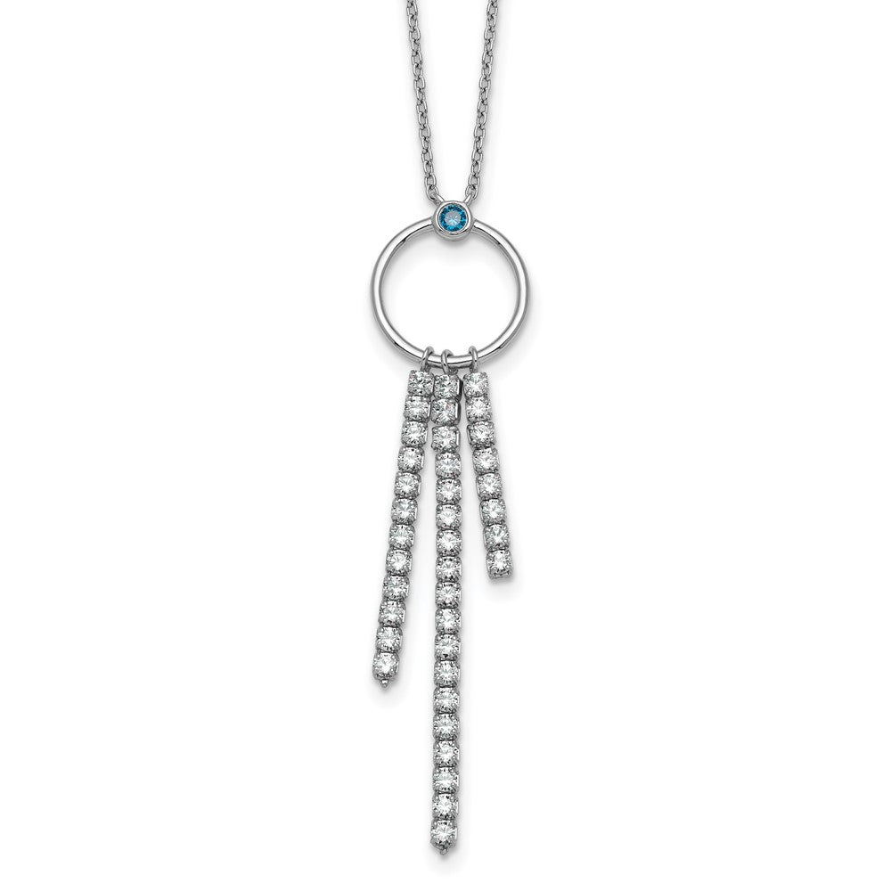 Sterling Silver Rhodium Plated Blue & White CZ 16in w/2in Ext. Necklace