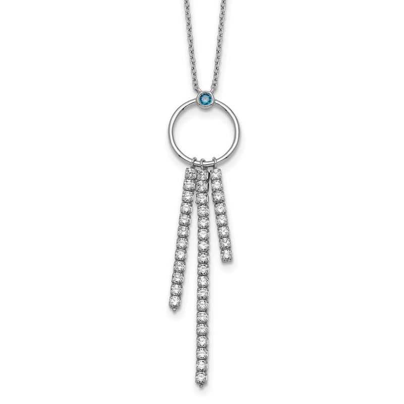 Sterling Silver Rhodium Plated Blue & White CZ 16in w/2in Ext. Necklace