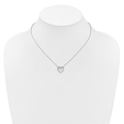 Sterling Silver Rh-Pltd Polished Mother of Pearl CZ Heart 16in w/2in Ext Necklace