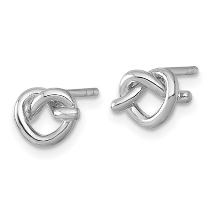 Sterling Silver Rhodium-Plated Polished Knot Heart Post Earrings
