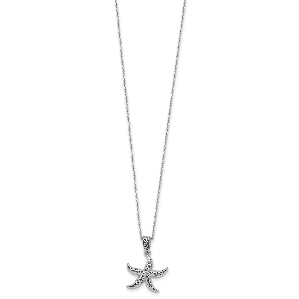 Sterling Silver Rhodium Plated Polished/oxidized Filigree Starfish 18in Necklace