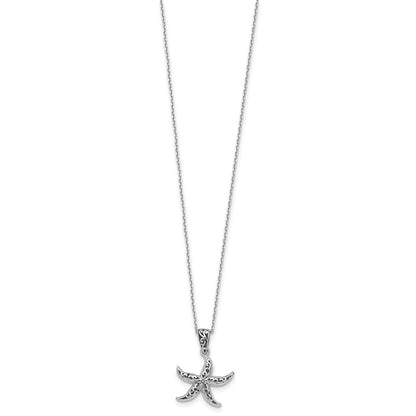 Sterling Silver Rhodium Plated Polished/oxidized Filigree Starfish 18in Necklace