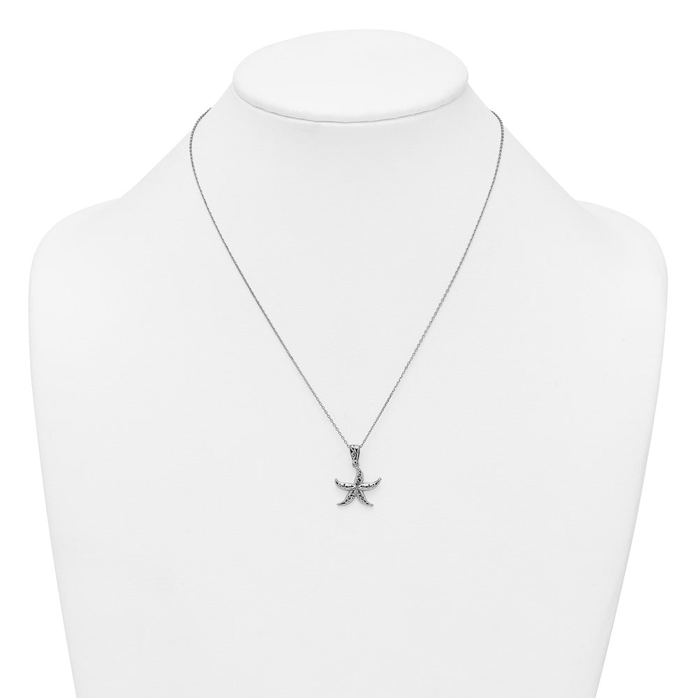 Sterling Silver Rhodium Plated Polished/oxidized Filigree Starfish 18in Necklace