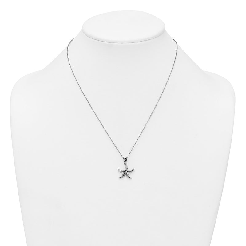 Sterling Silver Rhodium Plated Polished/oxidized Filigree Starfish 18in Necklace
