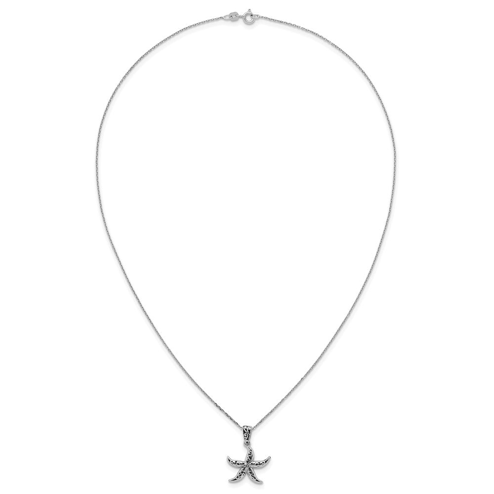Sterling Silver Rhodium Plated Polished/oxidized Filigree Starfish 18in Necklace